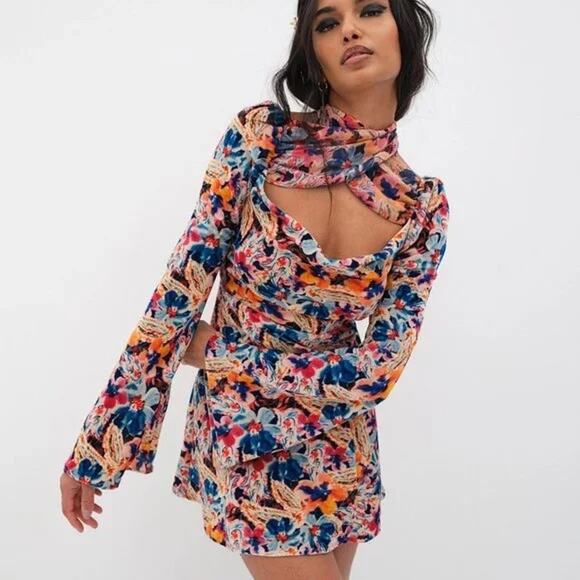 For Love And Lemons Dresses & Skirts - For Love & Lemons NWT Blake Retro Velvet Floral Mini Dress size Small